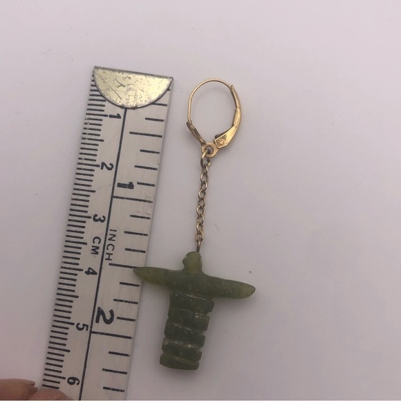 VTG 14k Gold & BC Canadian Nephrite Jade Inukshuk Totem Dangle Earrings 2.1” - Picture 6 of 6